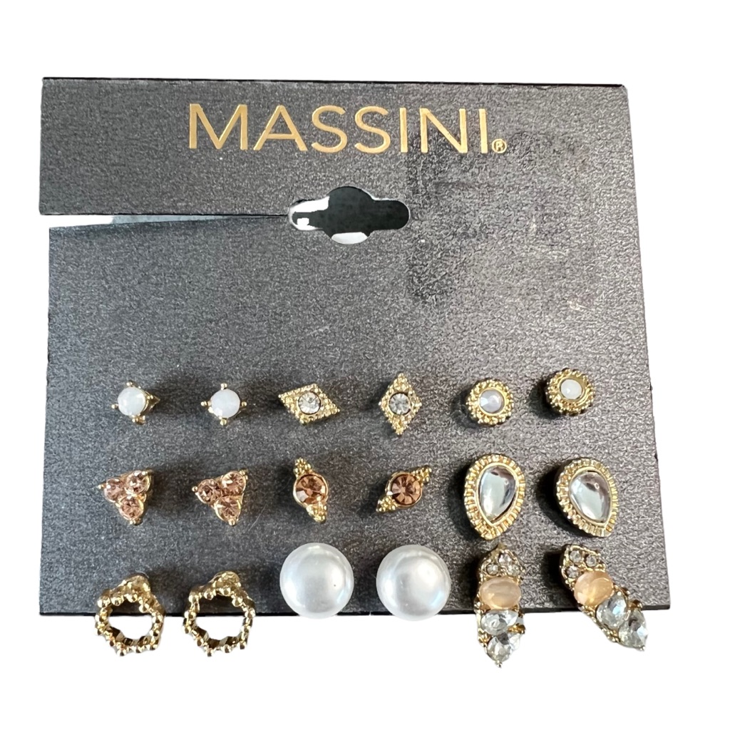 Massini Art Deco Style Gold Tone Dainty Earrings Set